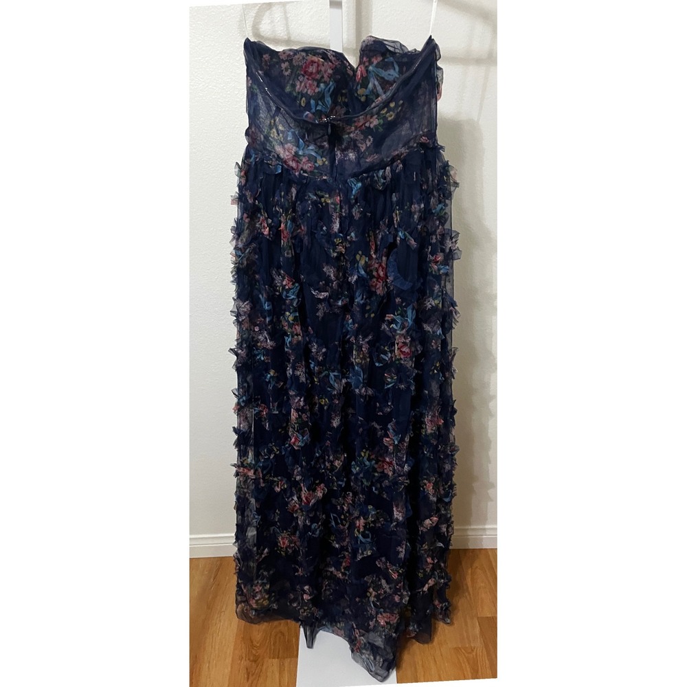 NWT Lulus Stunning Element Navy Floral Mesh Ruffled Strapless Maxi Dress XL - Picture 5 of 7